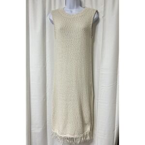Callahan Ivory Knit Maxi Fringe Column Spring Summer Dress Size M
